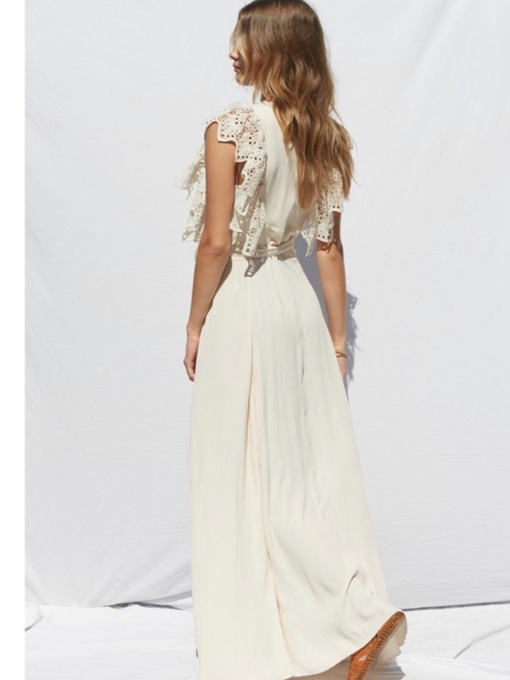 Jen's Pirate Booty White Poppy Wrap Bohemian Lace-Trim Maxi Dress in Cream - Picture 4 of 9